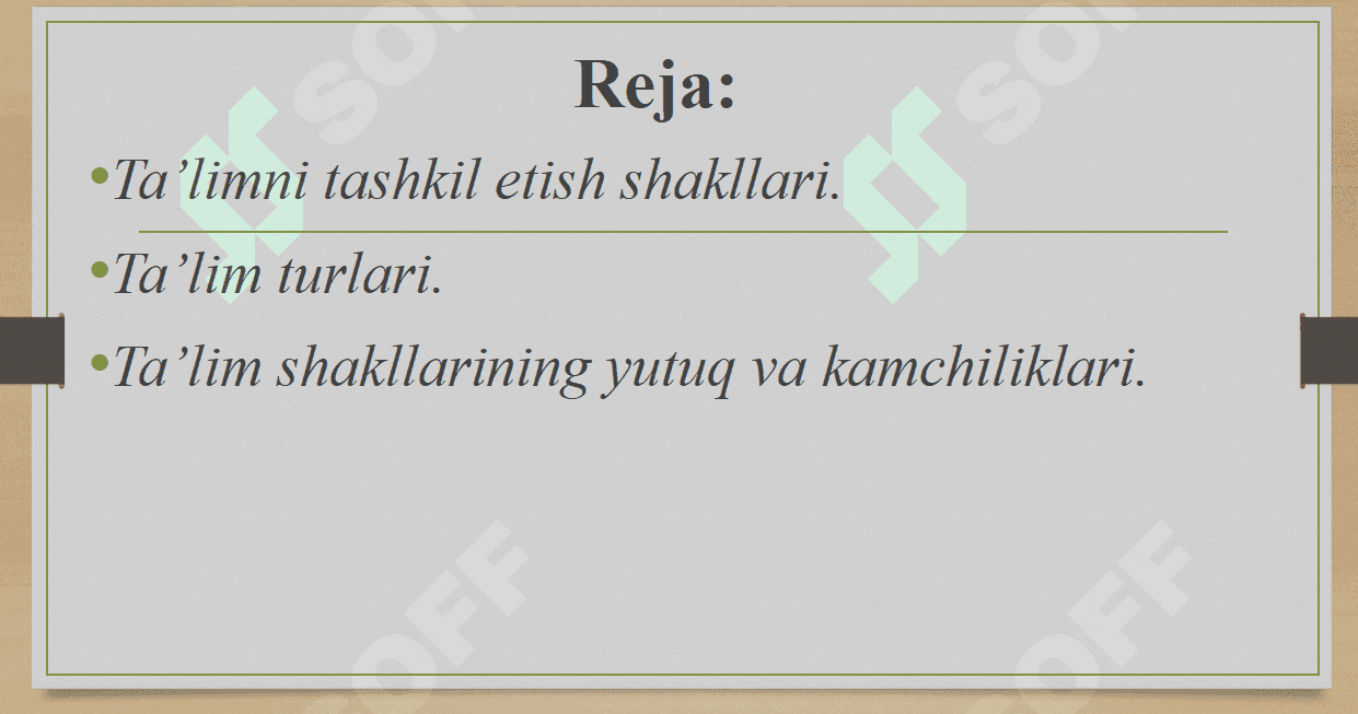 Ta'limni tashkil etish shakllari 1