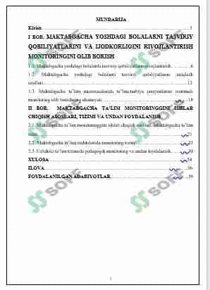 MAKTABGACHA YOSHDAGI BOLALARNI TASVIRIY QOBILIYATLARINI VA IJODKORLIGINI RIVOJLANTIRISH MONITORINGINI OLIB BORISH 2