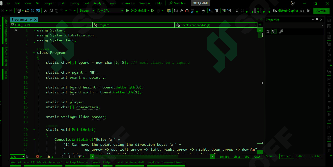 C# console da OXO o'yini 2