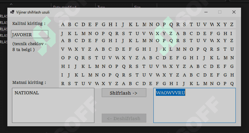Vijiner Shifrlashi (CSharp Winform) 1