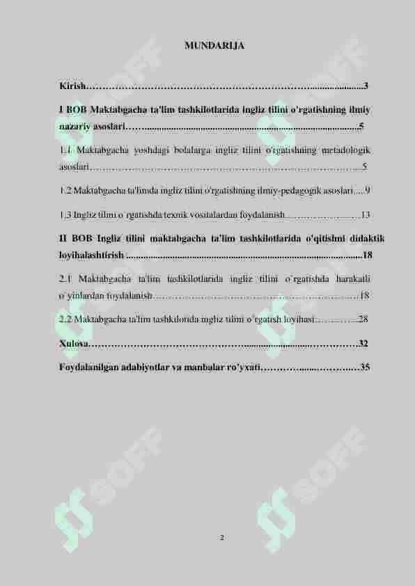 MAKTABGACHA YOSHDAGI BOLALARGA INGLIZ TILINI  O’RGATISH ISHLANMA-LOYIHASI 2