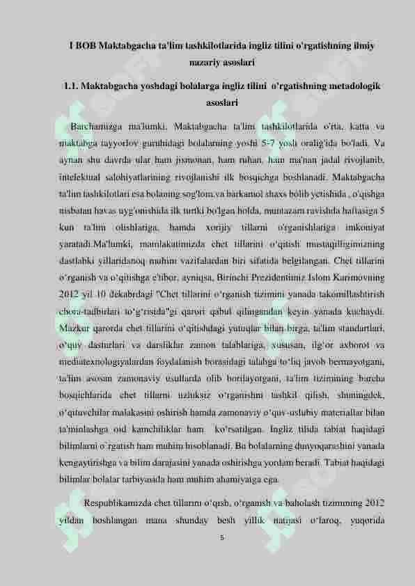 MAKTABGACHA YOSHDAGI BOLALARGA INGLIZ TILINI  O’RGATISH ISHLANMA-LOYIHASI 5
