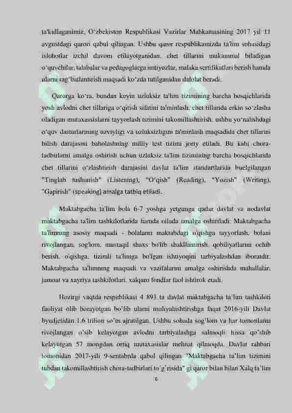 MAKTABGACHA YOSHDAGI BOLALARGA INGLIZ TILINI  O’RGATISH ISHLANMA-LOYIHASI 6