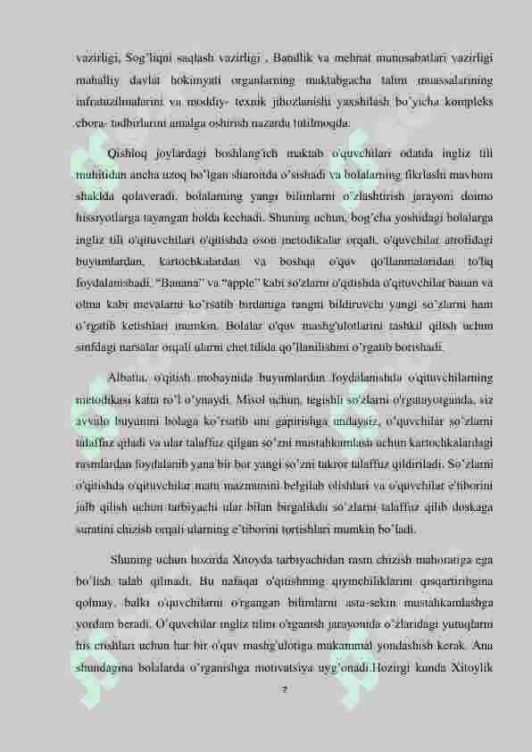 MAKTABGACHA YOSHDAGI BOLALARGA INGLIZ TILINI  O’RGATISH ISHLANMA-LOYIHASI 7
