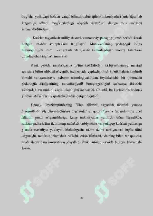 MAKTABGACHA YOSHDAGI BOLALARGA INGLIZ TILINI  O’RGATISH ISHLANMA-LOYIHASI 8