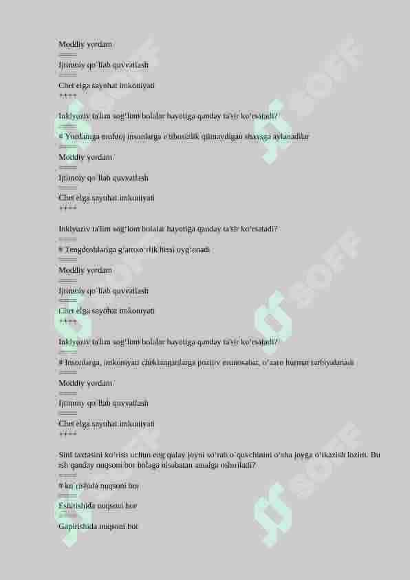 inklyuziv ta'limdan 100 talik test javoblari bilan 2