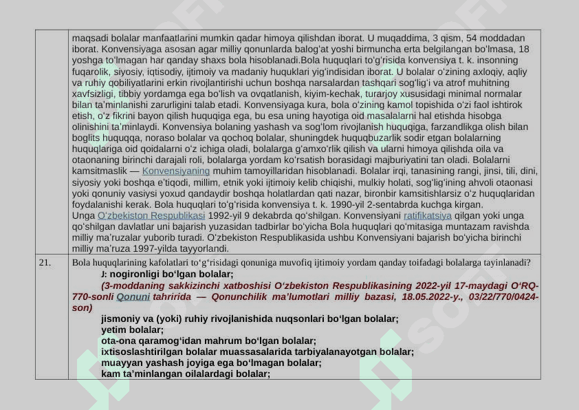 “Inson” ijtimoiy xizmatlar markazlarida faoliyat yurituvchi xodimlarning bilimini baholash  uchun namunaviy savollari 8