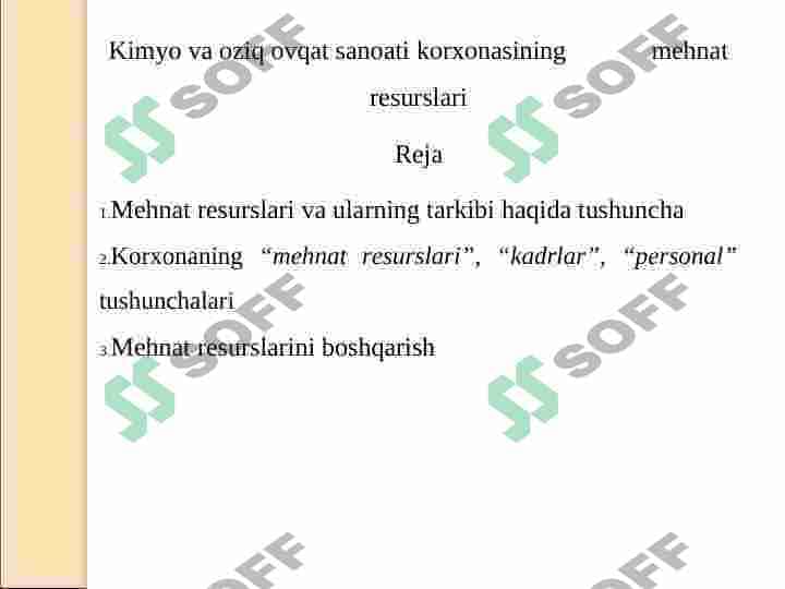 Kimyo va oziq ovqat sanoati korxonasining mehnat resurslari 2