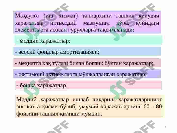 BIZNES YUITISHDA ISHLAB CHIQARISH XARAJATLARI VA MAHSULOT TANNARXI TAHLILI 3