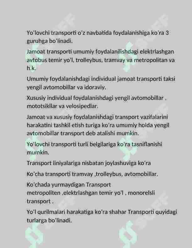 Yo’lovchilarni tashuvchi jamoat transporti turlari texnik-eksplutatsion ko’rsatgichlari 2