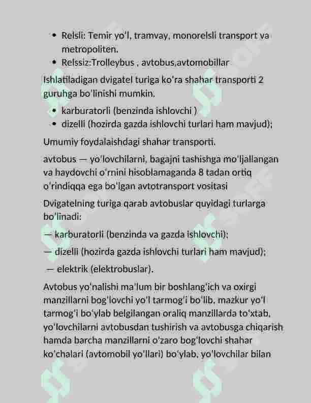 Yo’lovchilarni tashuvchi jamoat transporti turlari texnik-eksplutatsion ko’rsatgichlari 3
