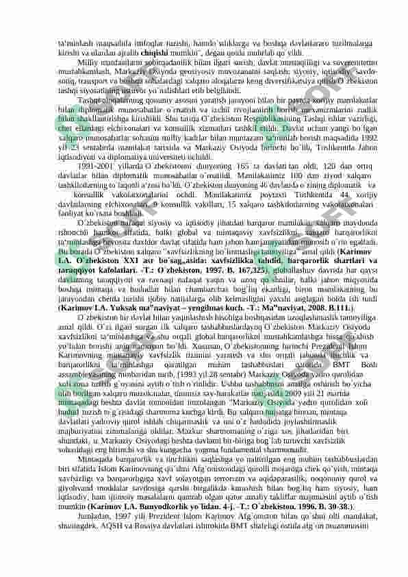 O’zbekistonning xalqaro aloqalari va jahon hamjamiyatidagi o’rni 3
