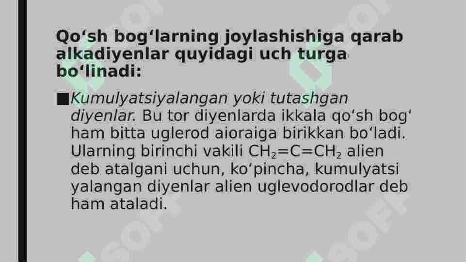 Аlkаdiеnlаr – turkumlаnishi, оlinishi, reaksiyagа kirish qоbiliyati. Tibbiy vа sintеtik kаuchuklаr. 2