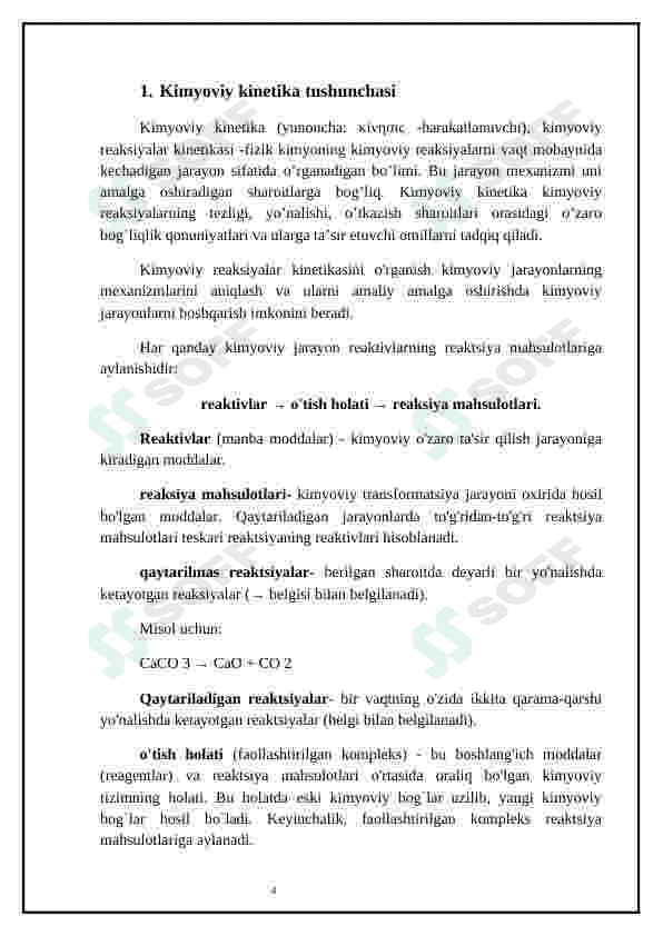 Kimyoviy kinetika va kimyoviy muvozanat. Tabiatda suv. Suvning qattiqligi. 4