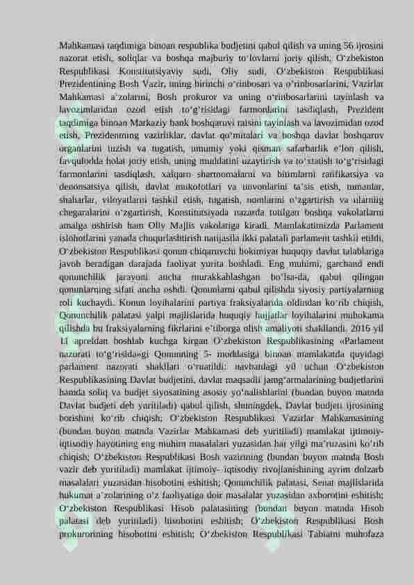 MUSTAQIL O‘ZBEKISTONDA DEMOKRATIK HUQUQIY DAVLAT, FUQAROLIK JAMIYATI ASOSLARINI SHAKLLANTIRISH JARAYONI 2
