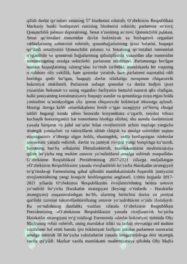 MUSTAQIL O‘ZBEKISTONDA DEMOKRATIK HUQUQIY DAVLAT, FUQAROLIK JAMIYATI ASOSLARINI SHAKLLANTIRISH JARAYONI 3
