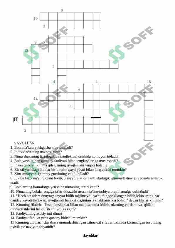"shaxs rivojlanishi" va "bolalar psixologiyasi" mavzusida Krassword