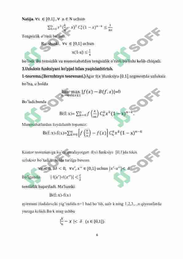 Uzluksiz funksiyani ko`p had bilan yaqinlashtrish 6