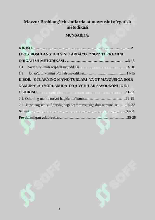 Boshlang'ich sinflarda ot mavzusini o'rgatish metodikasi