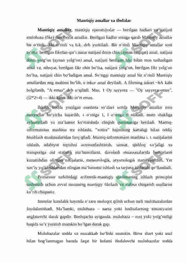 Mantiqiy amallar mavzusini o’qitishni loyihalashtirish 5