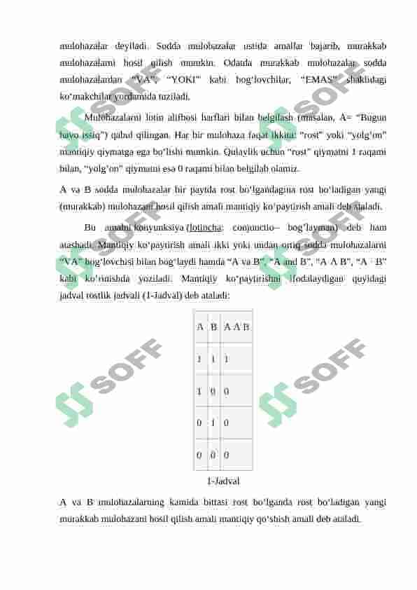 Mantiqiy amallar mavzusini o’qitishni loyihalashtirish 6