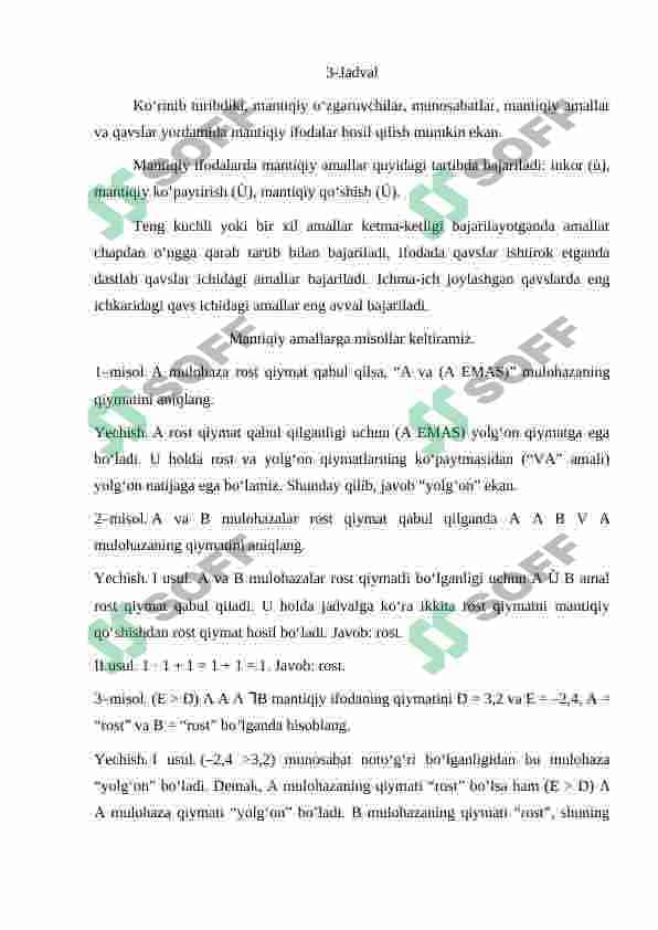 Mantiqiy amallar mavzusini o’qitishni loyihalashtirish 8