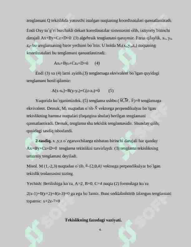Tekislik tenglamalari 4