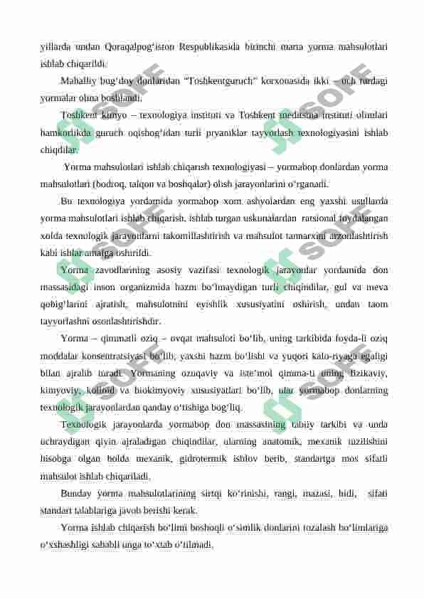 Tegirmonda unumdorligi 120 t/s bo'lgan makkajo'xoridan Makkajo'xori yormasi ishlab chiqarish texnologiyasini loyihalash 3