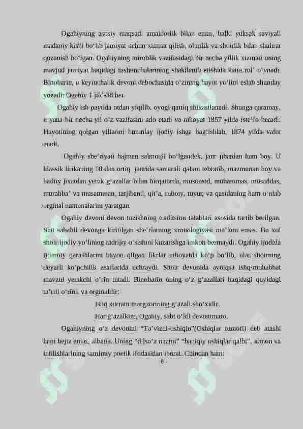 Ogahiy lirikasida insonparvarlik, ma’rifatpararlik va tabiat tasviri 8