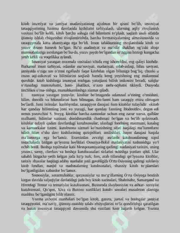 Kutubxonashunoslik fani, uning jamiyat xayotida tutgan o'rni va vazifalari 2