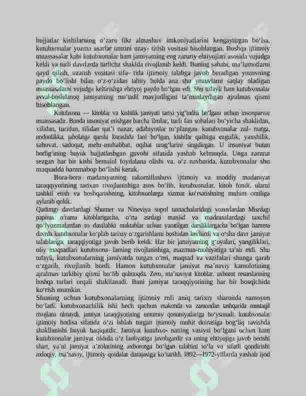 Kutubxonashunoslik fani, uning jamiyat xayotida tutgan o'rni va vazifalari 3