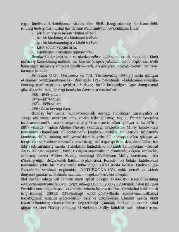 Kutubxonashunoslik fani, uning jamiyat xayotida tutgan o'rni va vazifalari 4