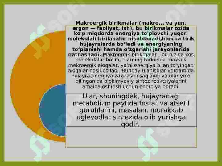 Makroergik birikmalar va ularning moddalar almashinuvidagi o’rni 2
