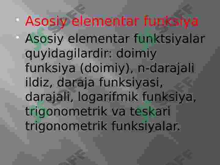 Mavzu: Matematik analiziga kirish.  Funksiya haqida tushuncha. Ketma-ketlik va funksiya limiti. Uzluksizlik. 4