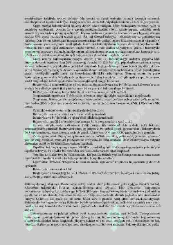Bakteriyalarning fiziologiyasi: nafas olishi, oziqlanishi,Osishi kopayishi. Oziq muhitlari. 2