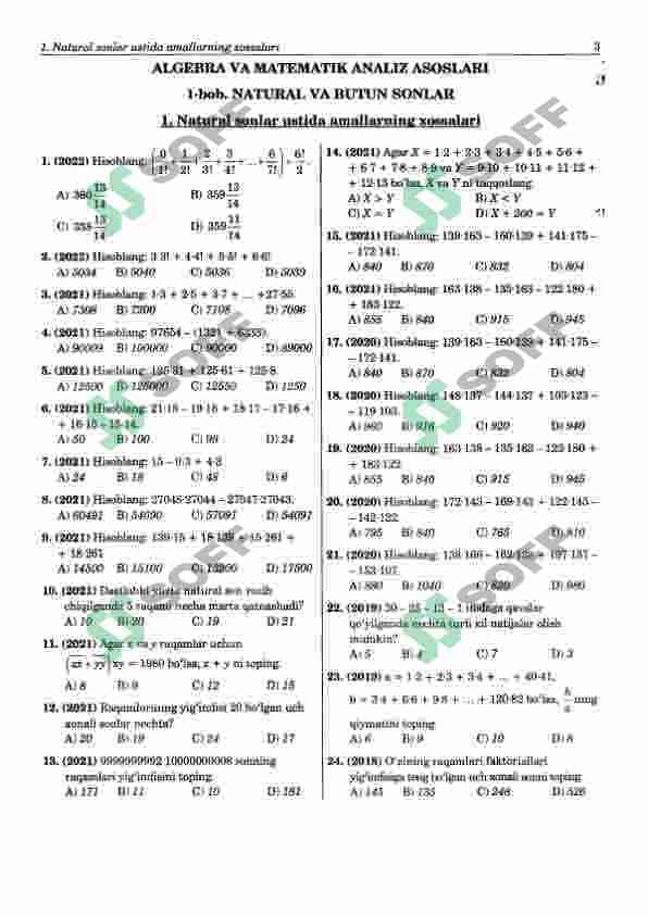2011-2022 matematikadan mavzulashtirilgan testlar to'plami 4