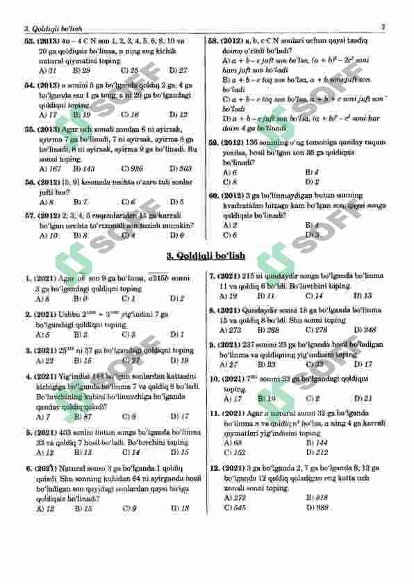 2011-2022 matematikadan mavzulashtirilgan testlar to'plami 8