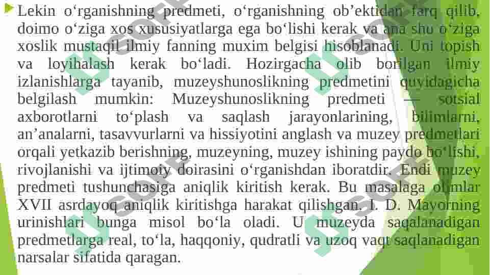 MUZEYSHUNOSLIK FANIGA KIRISH. FANNING PREDMETI, MAQSADI VA  VAZIFALARI. 7