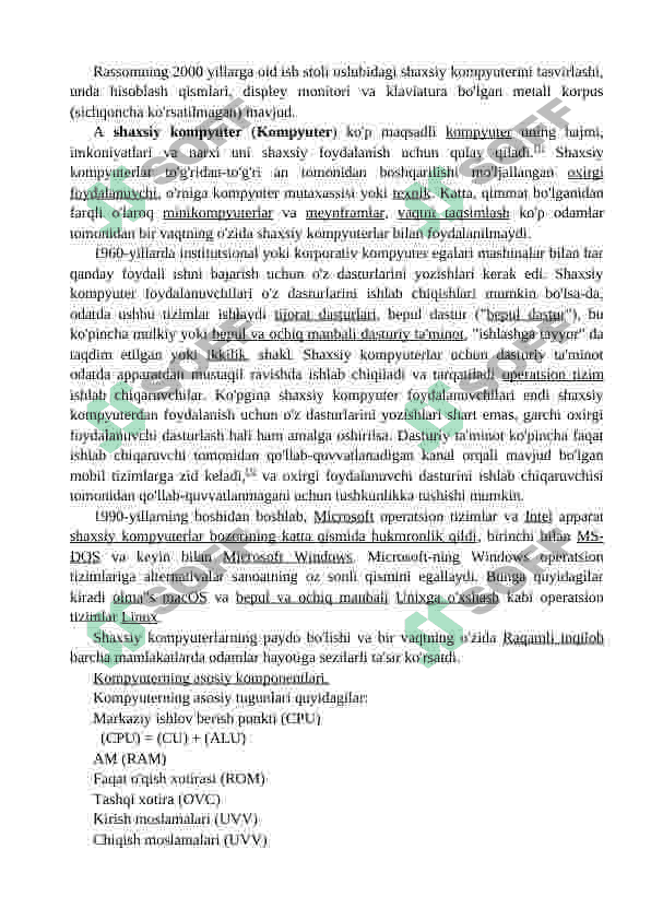 Shaxsiy kompyuter. Kompyuter komponentlari. Magistral modulli printsip. 4