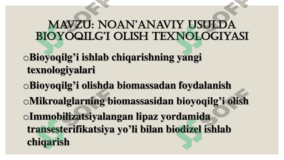 Noan’anaviy usulda Bioyoqilg’I olish texnologiyasi 1