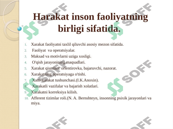 Harakat inson faoliyatning birligi sifatida. 1