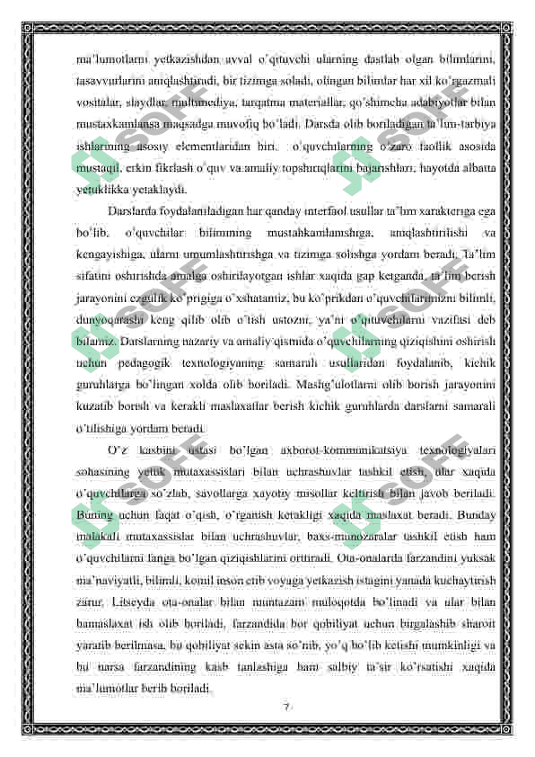 Adabiyot fanini o’qitishda axborot texnologiyalaridan foydalanish pedagogik mahoratni oshirish omili 7