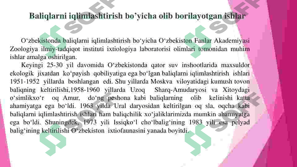 O’ZBEKISTONDA BALIQLARNI IQLIMLASHTIRISH VA SUN’IY SUV HAVZALARIDA BALIQ O’STIRISH 2