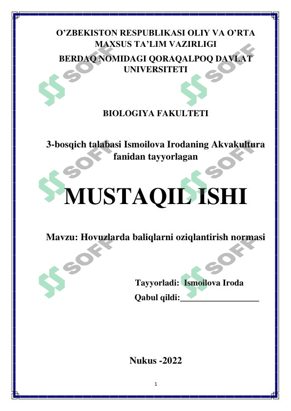 Hovuzlarda baliqlarni oziqlantirish normasi 1