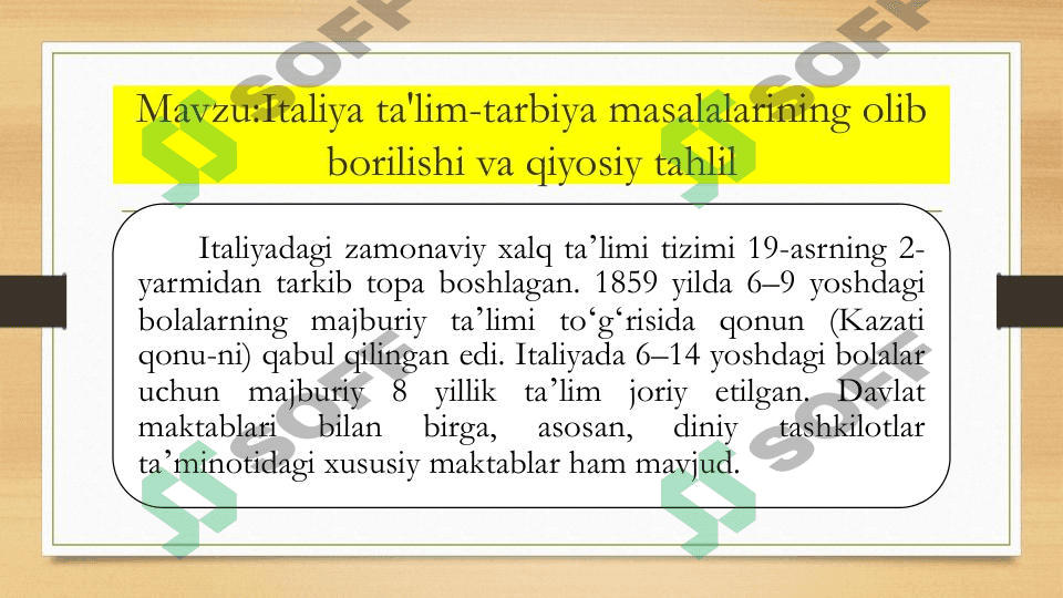 Italiya ta'lim-tarbiya masalalarining olib borilishi va qiyosiy tahlil 1