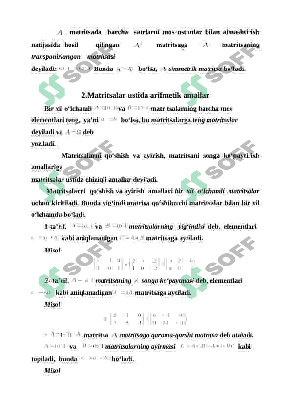 MATRITSALAR. MATEMATIKADA MATRITSA 3