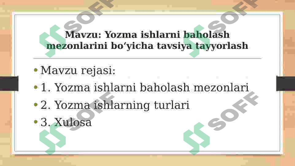 Yozma ishlarni baholash mezonlarini boʻyicha tavsiya tayyorlash 2