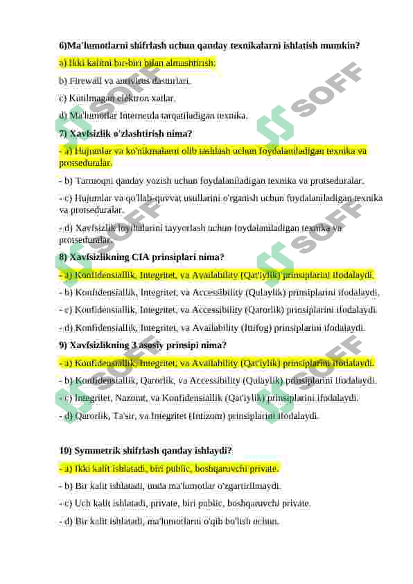 Axborot xavfsizligi fanidan test 2