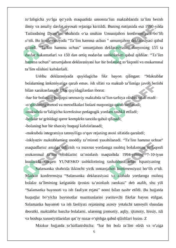Inklyuziv ta’limning huquqiy asoslarini xalqaro hujjatlarda tahlil qilish 6