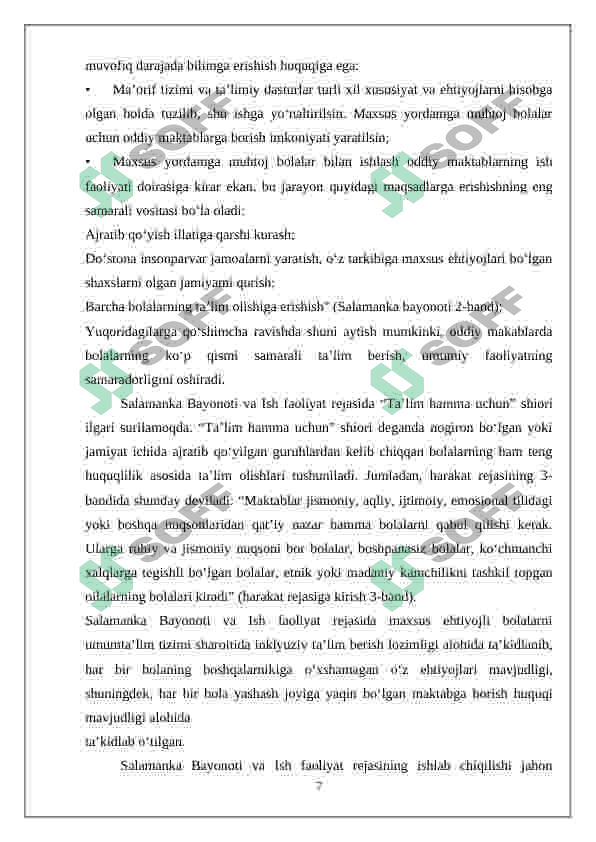 Inklyuziv ta’limning huquqiy asoslarini xalqaro hujjatlarda tahlil qilish 7